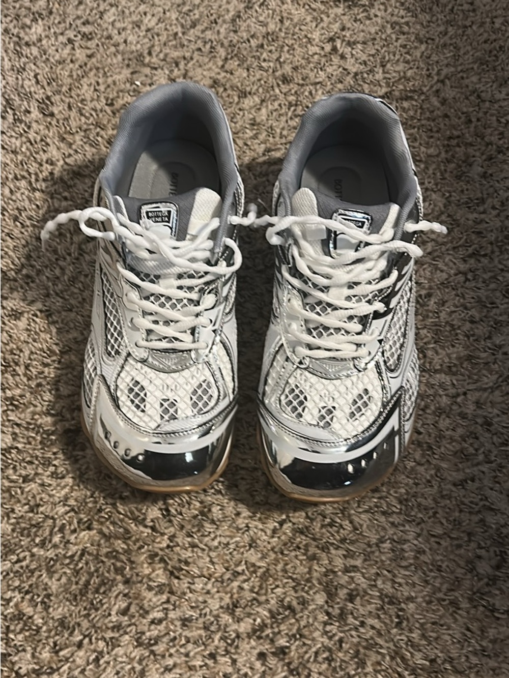 Bottega Veneta Gray and White Logo-Stamped Sneaker